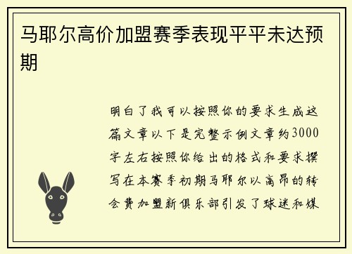 马耶尔高价加盟赛季表现平平未达预期